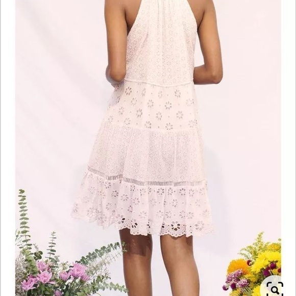 Saylor Jessika Mixed Eyelet Dress Blush Mini Ruffles Sleeveless Tie Waist Small - Picture 2 of 5